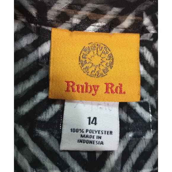 Ruby Rd Blouse Womens 14 Black White Sheer Chiffon Button Up Long Sleeve Top - Picture 7 of 8